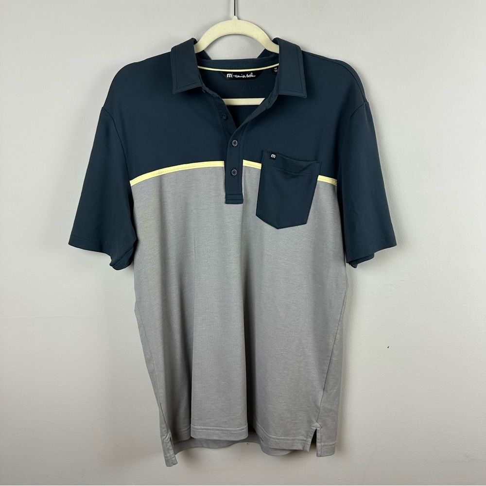 Travis Mathew Men’s Colorblock Polo Shirt Size M Gray & Blue Casual Golf Top